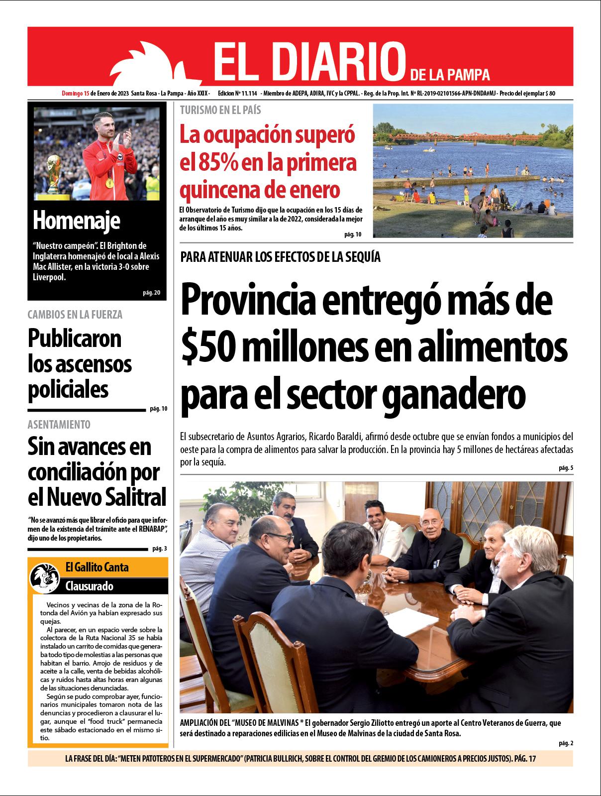 Tapa del diacutea domingo 15 de enero de 2023